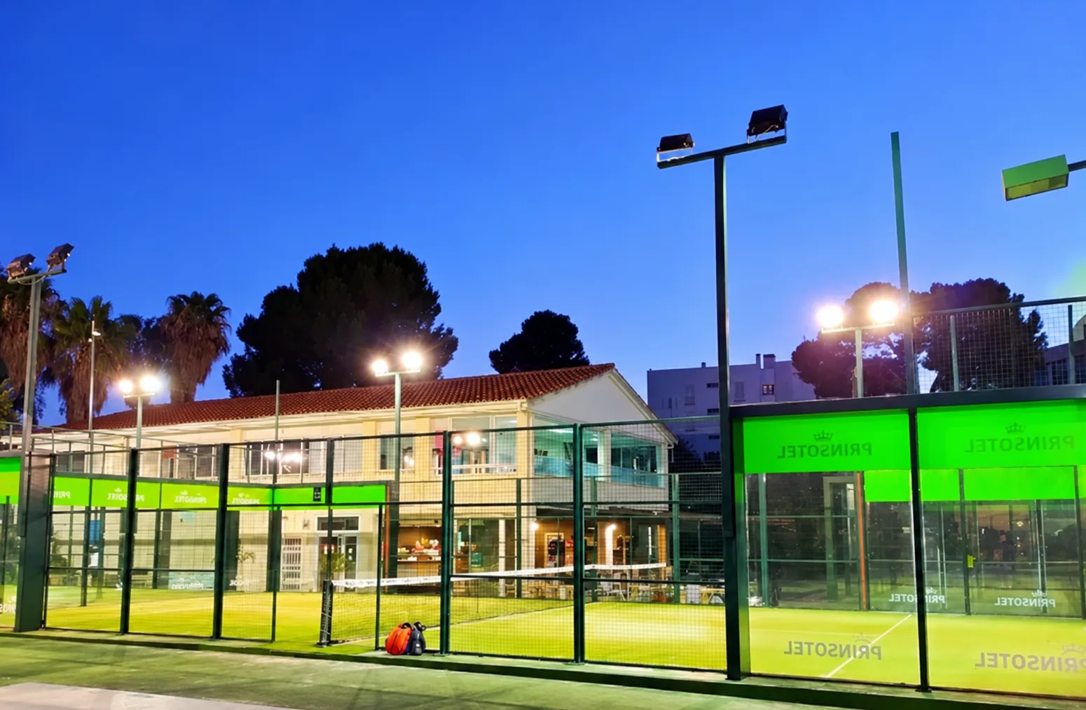 Padel courts at Palma Racket Club in Mallorca at dusk